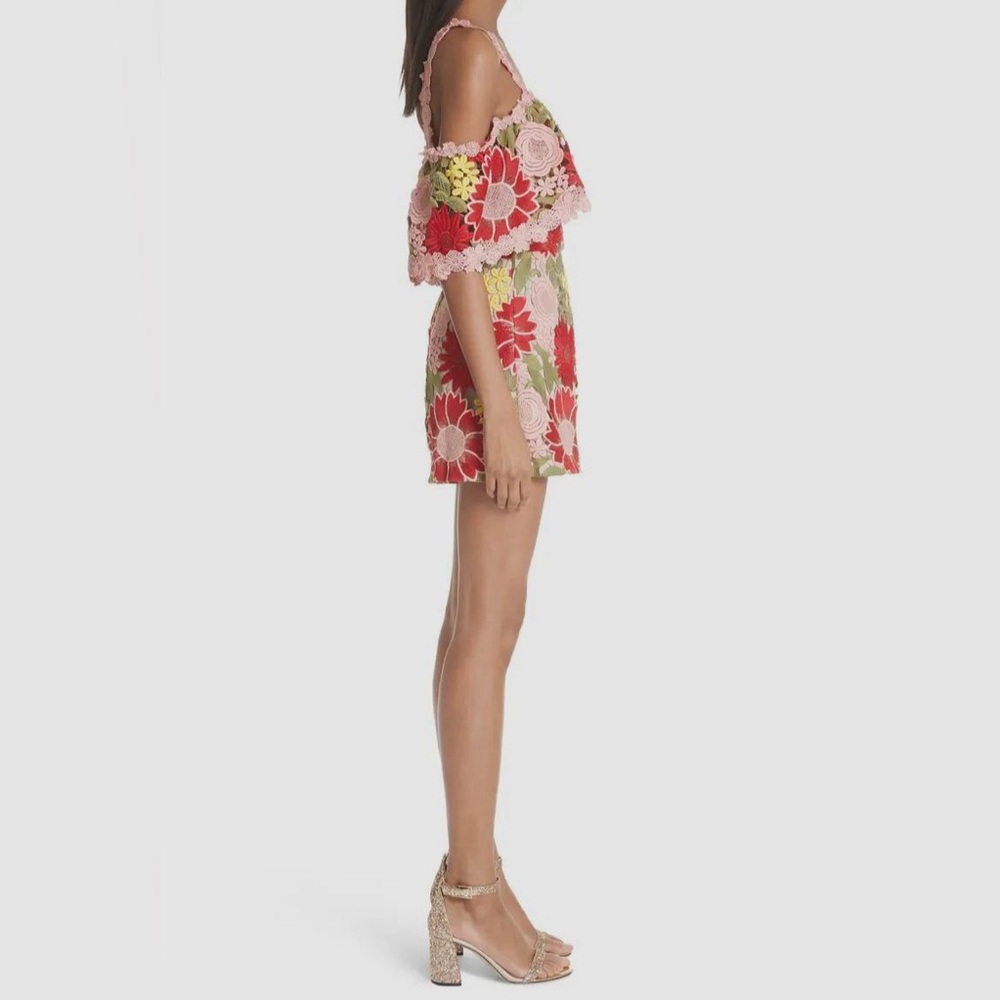 Alice + Olivia Women's Red Anelle Lace Ruffle Romper Size Small 4 - Picture 4 of 5